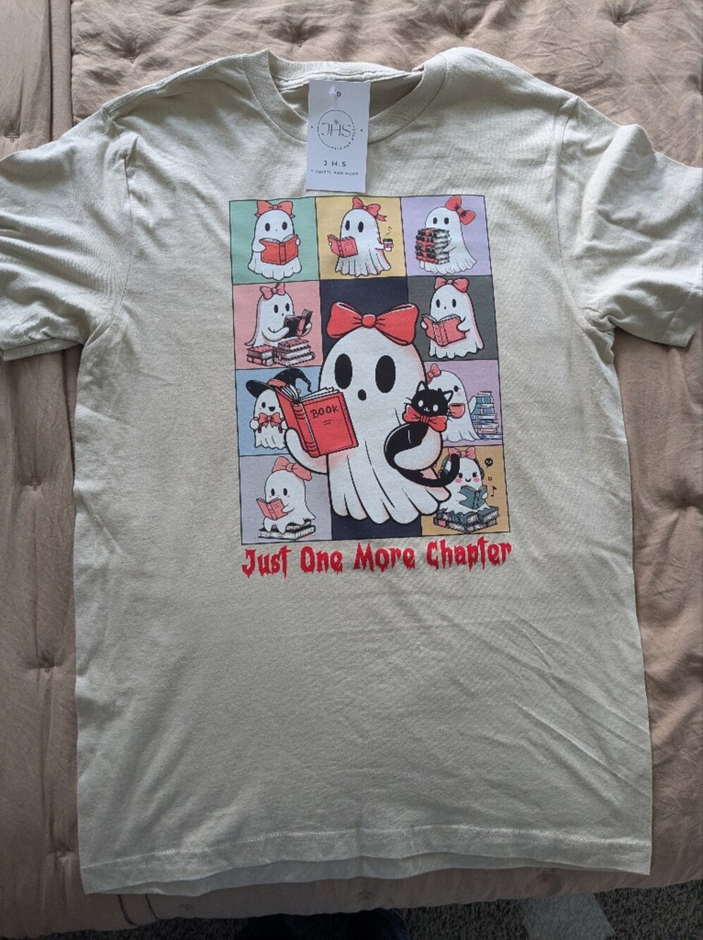 Halloween Graphic T-shirt Just One More Chapter' Ghost Graphic Tee - Small
